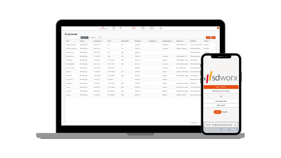 SD Worx Lön Flow på laptop och mobil