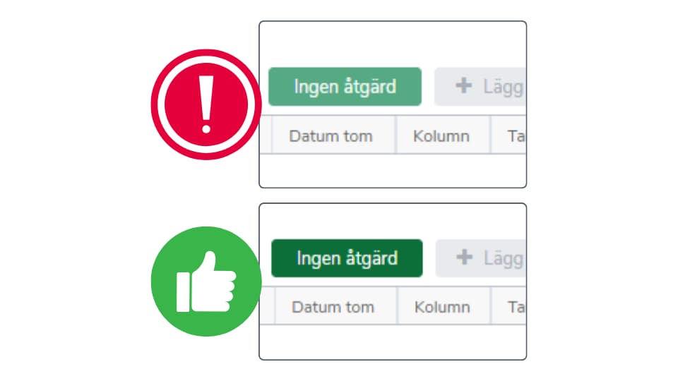 Två exempel av digitala knappar med olika kontrast