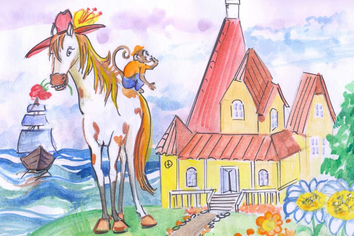 En teckning som föreställer Pippi
